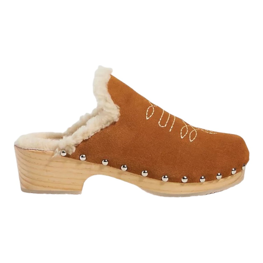 NIB ANTHROPOLOGIE PICRO WOVEN SHEARLING-LINED CLOGS (TAN SUEDE) SIZE… - Picture 1 of 11